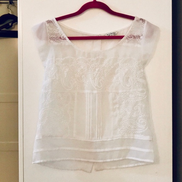 American Eagle Sheer, Boxy Top with Button Up Back - Picture 1 of 2